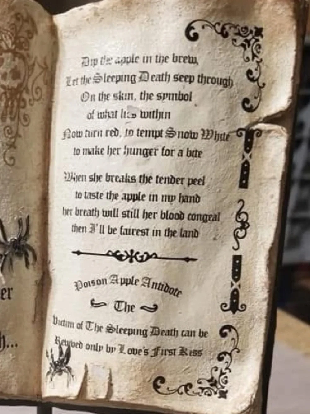 NWT Decorative Poison Apple Witch Halloween Spellbook Display - Cream & Black